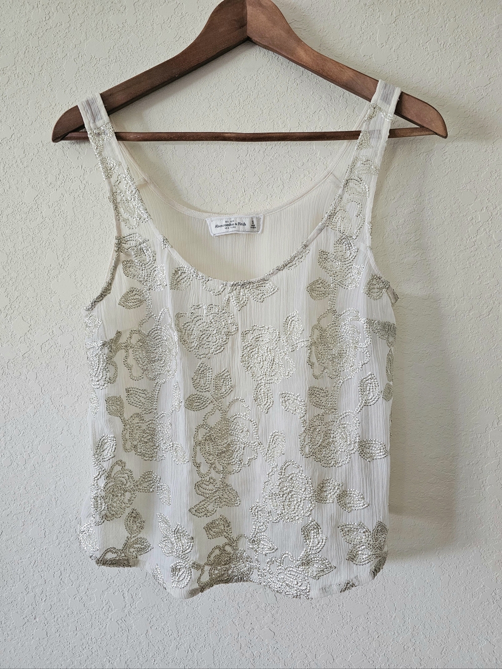 Abercrombie & Fitch White Sequined Floral Tank Top EUC